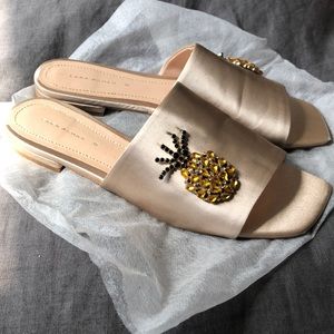 Zara satin jeweled pineapple slides Sz 39